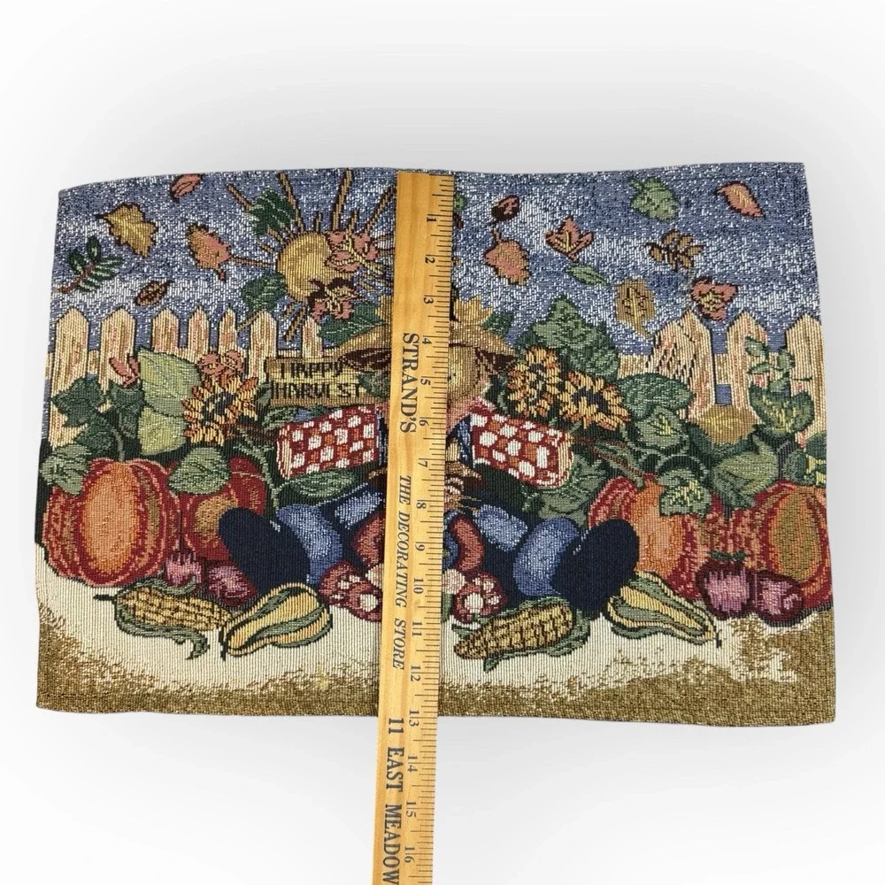 Set of 8 Vintage Fall Tapestry‎ Placemats Happy Harvest Scarecrow Thanksgiving